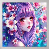 Schönes Anime Girl mit Lila Haar Poster (Vorne)