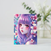 Schönes Anime Girl mit Lila Haar Postkarte (Stehend Vorderseite)