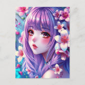 Schönes Anime Girl mit Lila Haar Postkarte (Vorderseite)