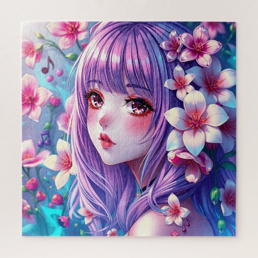Schönes Anime Girl mit Lila Haar Puzzle (Vertikal)