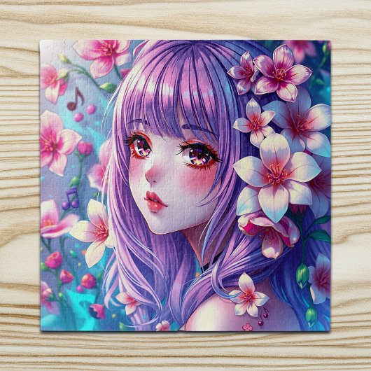 Schönes Anime Girl mit Lila Haar Puzzle
