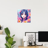 Schönes Anime Girl und Blume Poster (Heimbüro)