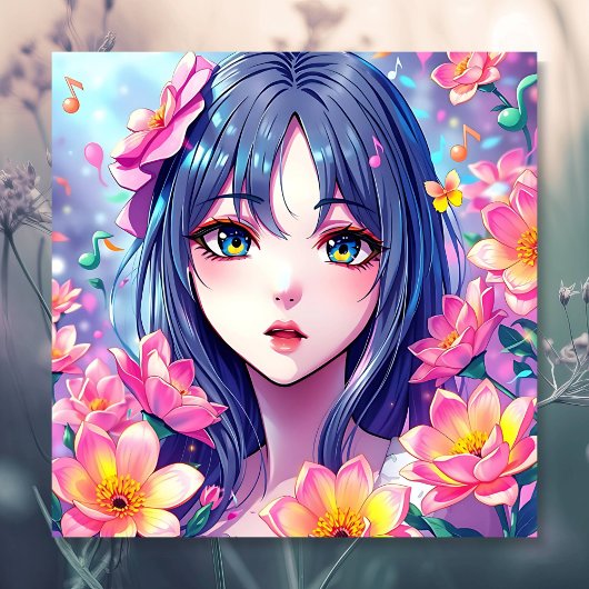 Schönes Anime Girl und Blume Poster