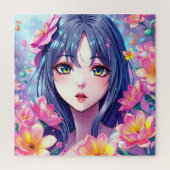 Schönes Anime Girl und Blume Puzzle (Vertikal)