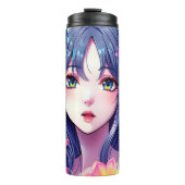 Schönes Anime Girl und Blume Thermosbecher (Vorderseite)