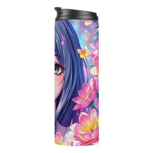Schönes Anime Girl und Blume Thermosbecher (Nach rechts gedreht)