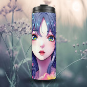 Schönes Anime Girl und Blume Thermosbecher