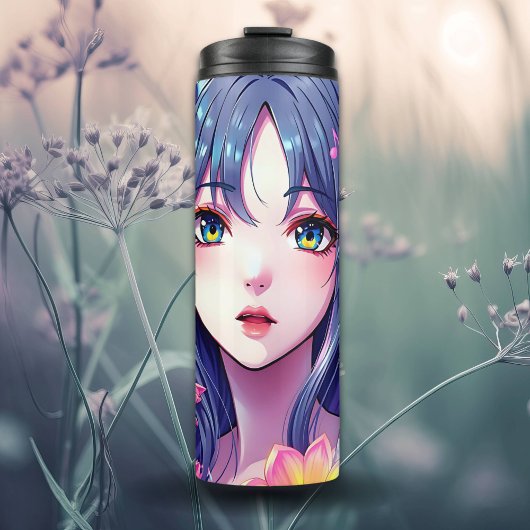 Schönes Anime Girl und Blume Thermosbecher