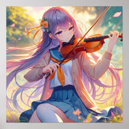 Schönes Anime Girl Violine Poster