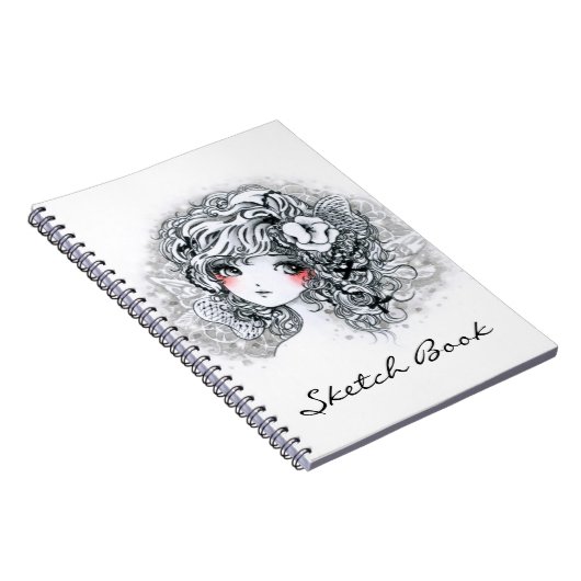 Schönes Animemädchen in Schwarzweiss Notizblock (Rechte Seite)