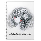 Schönes Animemädchen in Schwarzweiss Notizblock (Vorderseite)