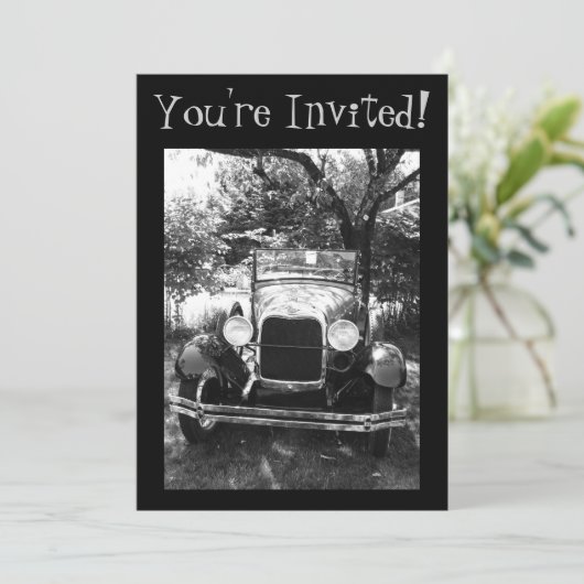 Schönes antikes Auto-Foto laden Einladung (Stehend Vorderseite)