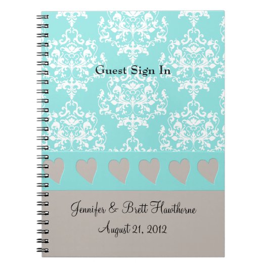 Schönes Aqua Blue und Taupe Wedding Guest Notebook Notizblock (Vorderseite)