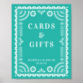 Schönes Aqua Papel Picado Hochzeitszeichen Poster (Vorne)
