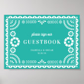 Schönes Aqua Papel Picado Wedding Gästebuch (Vorne)