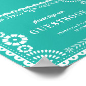 Schönes Aqua Papel Picado Wedding Gästebuch (Ecke)