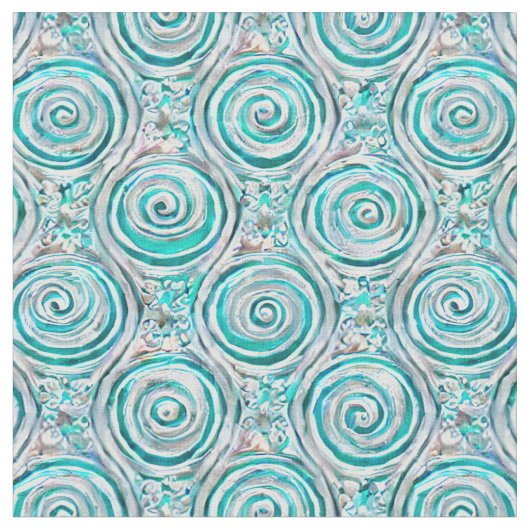 Schönes Aqua Symmetrische Wirbel & Strudelstoffe Stoff (Nahaufnahme)