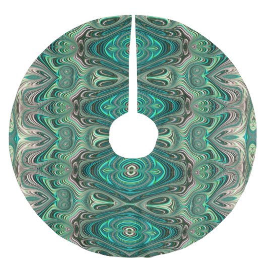 Schönes Aquamarines Art Deco Fraktal Abstrakt Polyester Weihnachtsbaumdecke (Vorderseite)