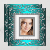 Schönes Aquamarines blaues Foto Quinceanera Einladung (Vorne/Hinten)