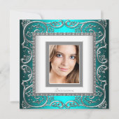 Schönes Aquamarines blaues Foto Quinceanera Einladung (Vorderseite)