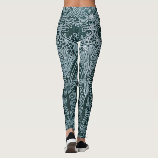 Schönes, aquamarines Silber, Kunst nouveau Muster, Leggings (Rückseite)