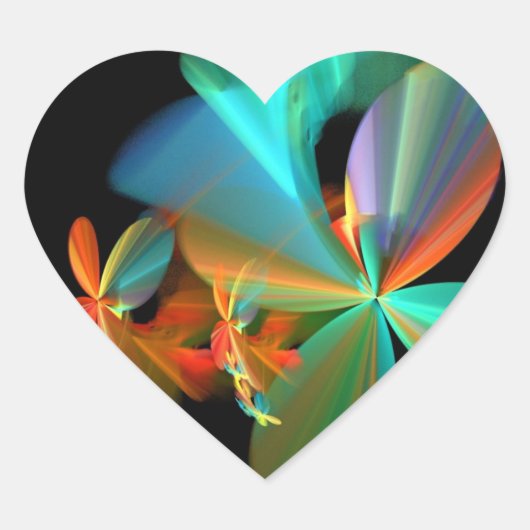 Schönes Aquamarines und orangefarbenes Fraktal Blu Herz-Aufkleber (Vorderseite)