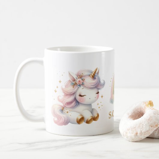 Schönes Aquarell Blumenhorn zum Geburtstag Kaffeetasse (Mit Donut)