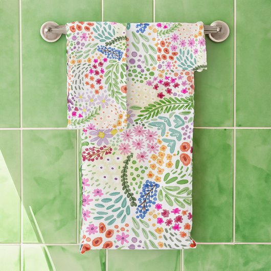 Schönes Aquarell-Blumenmuster Sprint Bunt Badhandtuch Set