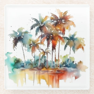 Schönes Aquarell eines Strandes mit Palmen Glasuntersetzer