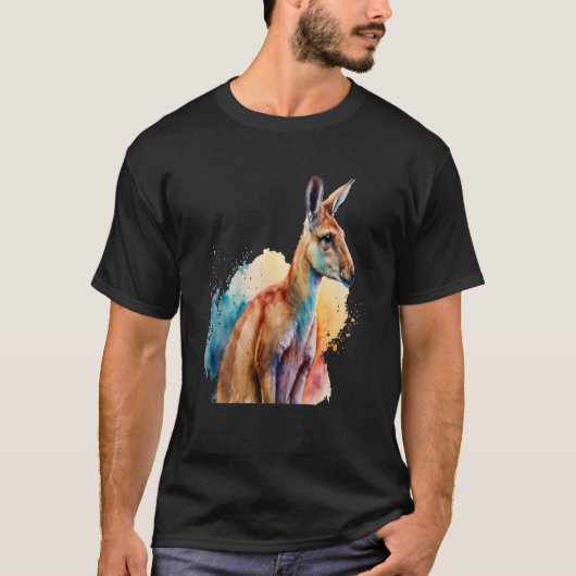 Schönes Aquarell Kangaroo Portrait T-Shirt (Vorderseite)
