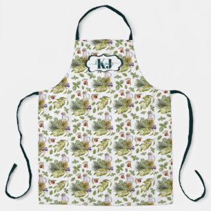 Schönes Aquarell-Olivenöl-Muster   Monogramm Schürze