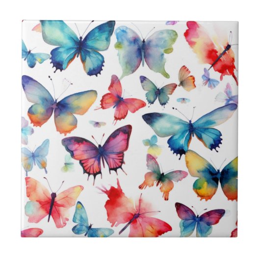Schönes Aquarell-Schmetterling-Regenbogen-Muster Fliese (Vorderseite)