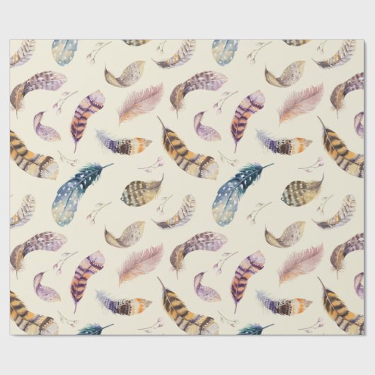 Schönes Aquarell versieht Muster mit Federn Geschenkpapier (Flach)