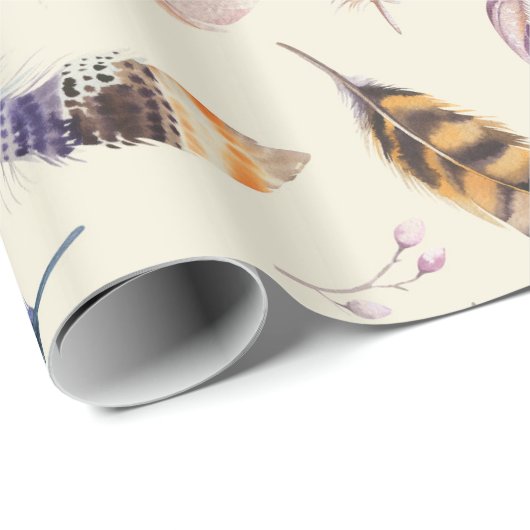 Schönes Aquarell versieht Muster mit Federn Geschenkpapier (Rolleneckpunkt)