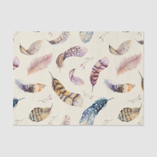 Schönes Aquarell versieht Muster mit Federn Seidenpapier (Vorderseite)