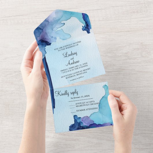 Schönes Aquarellblau Alles in einer Einladung (Abreißen)