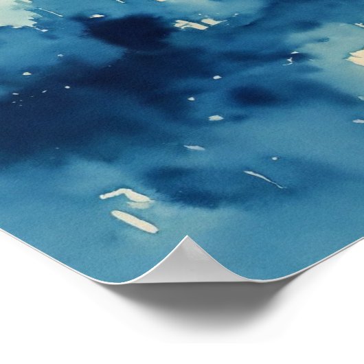 Schönes Aquarellblau, flatternde Vögel Poster (Ecke)