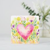 Schönes Aquarellherz und Blume (Stehend Vorderseite)