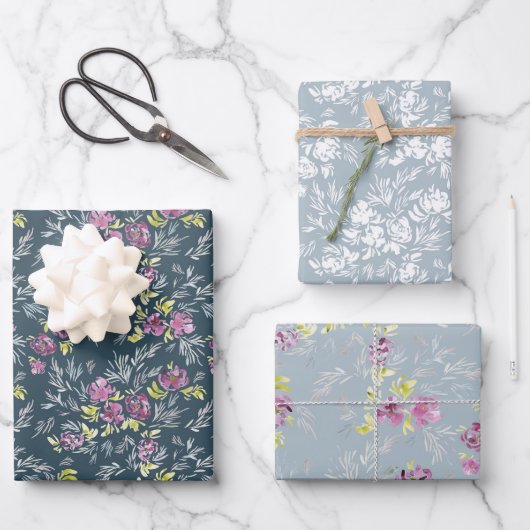 Schönes Aquarellmuster-Trio für die Blume Geschenkpapier Set (Vorderseite)