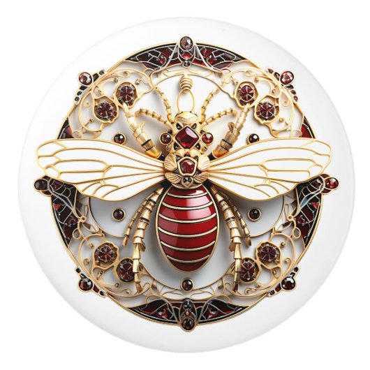 Schönes, Art Deco Gold Red Rubies White Enamel Keramikknauf (Vorderseite)