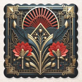 Schönes Art Deco Rotes Gold Schwarz Untersetzer