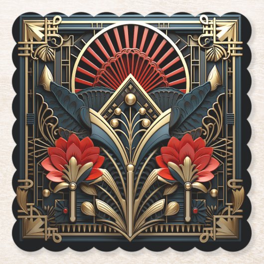 Schönes Art Deco Rotes Gold Schwarz Untersetzer (Vorderseite)