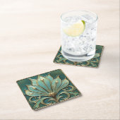 Schönes Art Deco Türkis Grün Gold Rechteckiger Pappuntersetzer (Vor Ort)