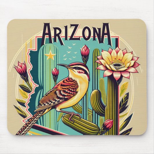 Schönes Art Déco von Arizona Bird und Blume Mousepad (Vorne)