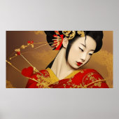 Schönes asiatisches Mädchen geisha rotes Gold Poster (Vorne)
