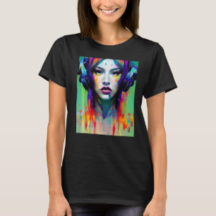 Schönes asiatisches Mädchen leuchtend farbig Farbe T-Shirt