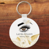 Schönes Auge mit weißer Blume Schlüsselanhänger (Vorderseite)