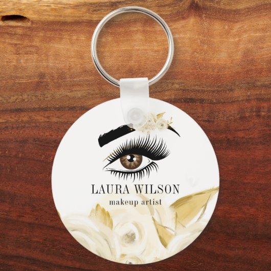 Schönes Auge mit weißer Blume Schlüsselanhänger (Vorderseite)