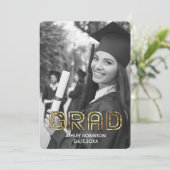 Schönes B&W Blumengrün Graduate Foto Party Einladung (Stehend Vorderseite)