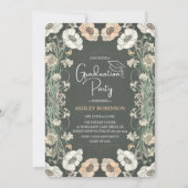 Schönes B&W Blumengrün Graduate Foto Party Einladung (Rückseite)